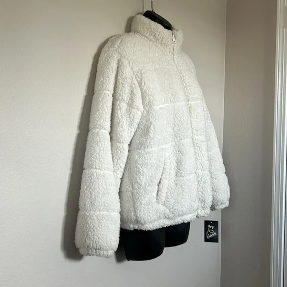 Art Class Girls Ivory White Faux Fur Sherpa Puffer Zip Up Jacket - Picture 5 of 9